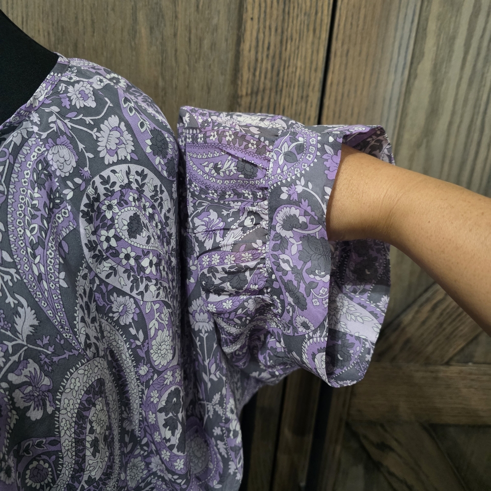 Nili Lotan Purple and White Relaxed Tie Front Blouse - Picture 3 of 5